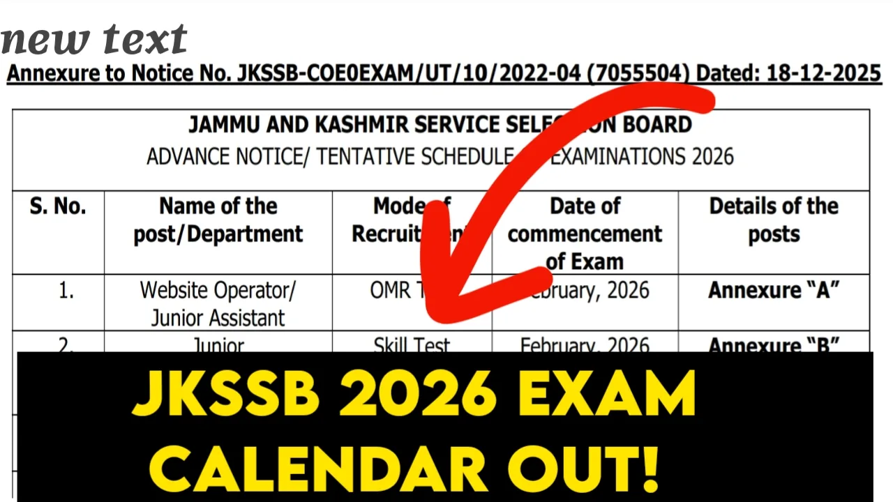 JKSSB Exam Calendar 2026 Tentative Schedule PDF