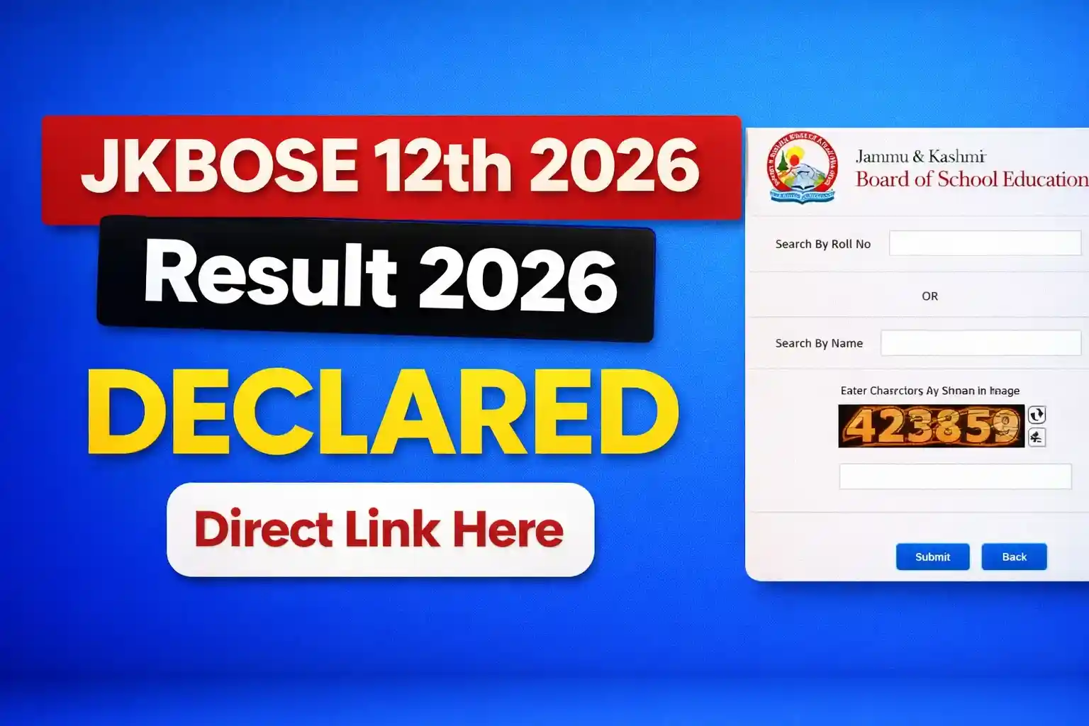 JKBOSE Class 12th Result 2026 online result check page