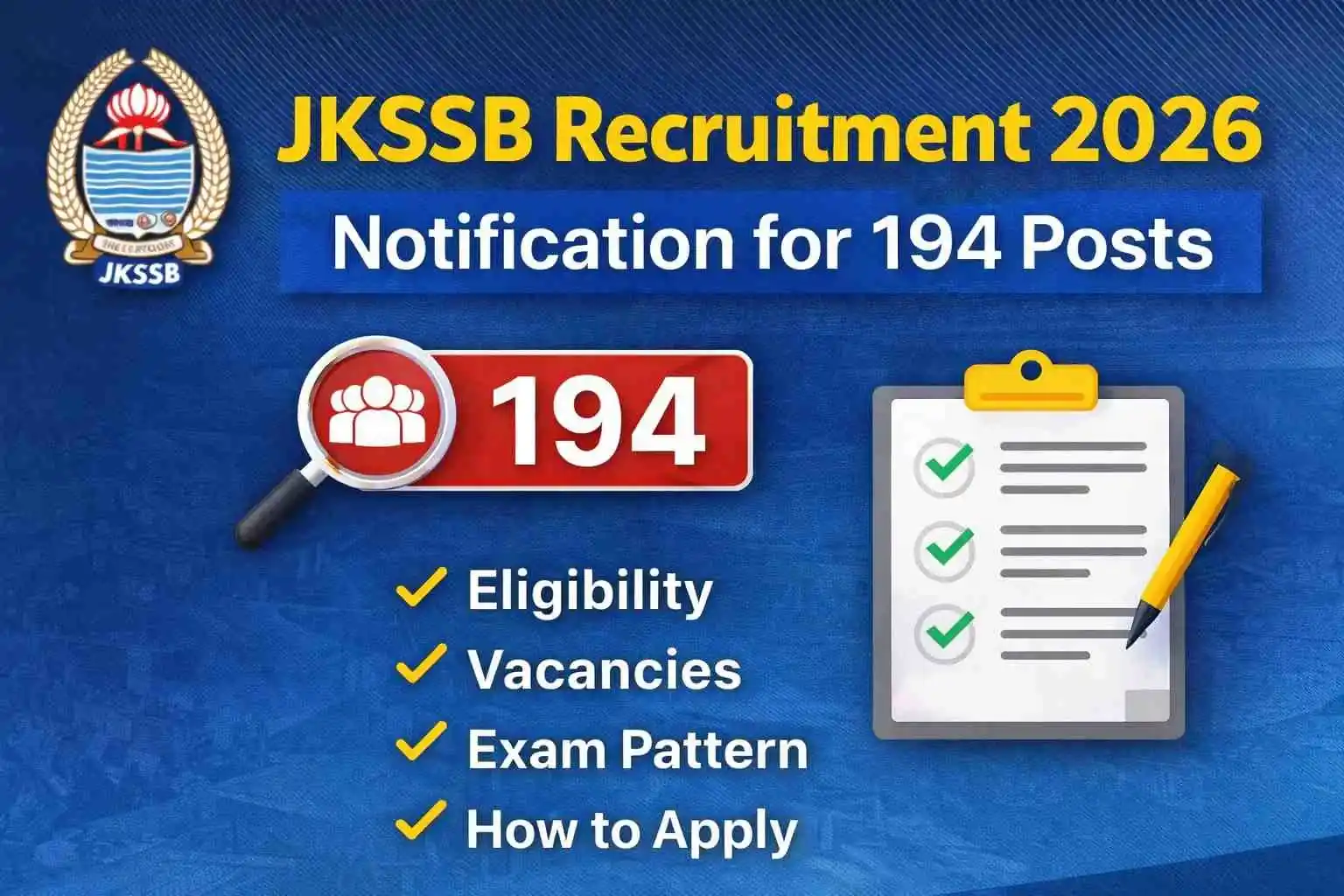 JKSSB Recruitment 2026 notification details for 194 posts