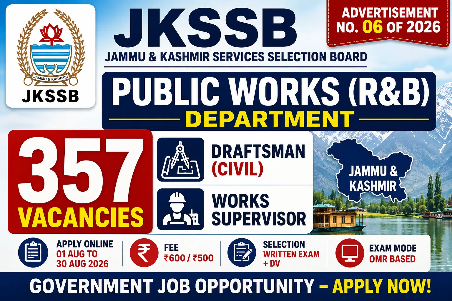 JKSSB Public Works Recruitment 2026 357 Vacancies Apply Online