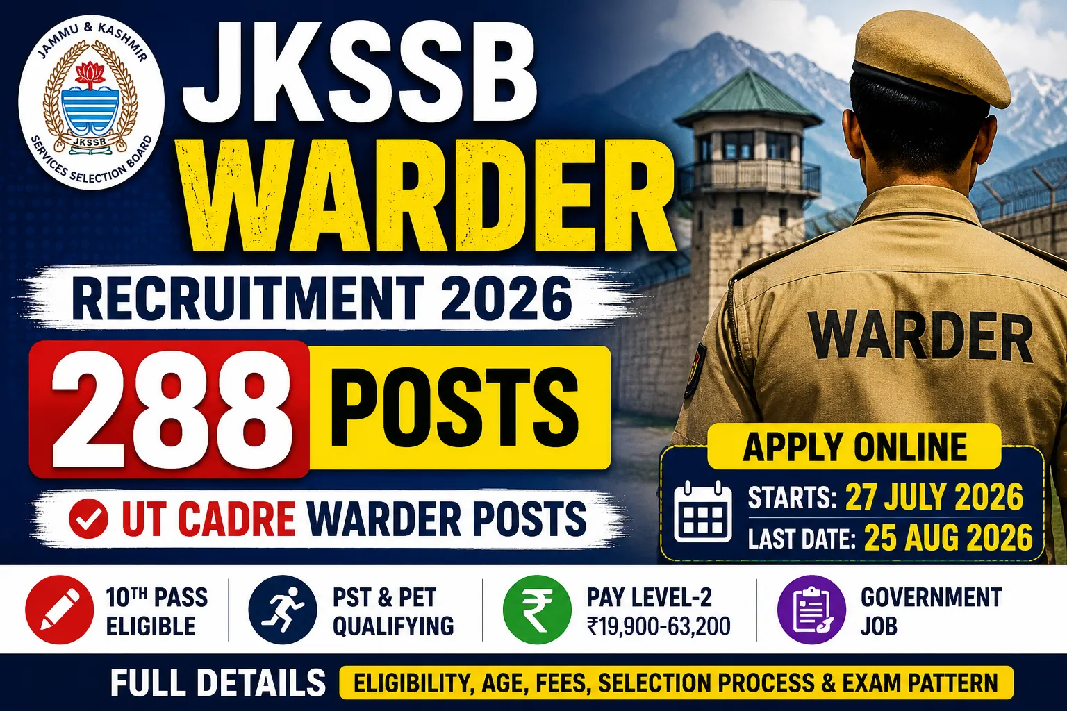 JKSSB Warder Recruitment 2026 Notification for 288 Warder Posts